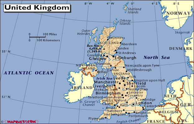 mapa - Spojené království Velké Británie a Severního Irska
