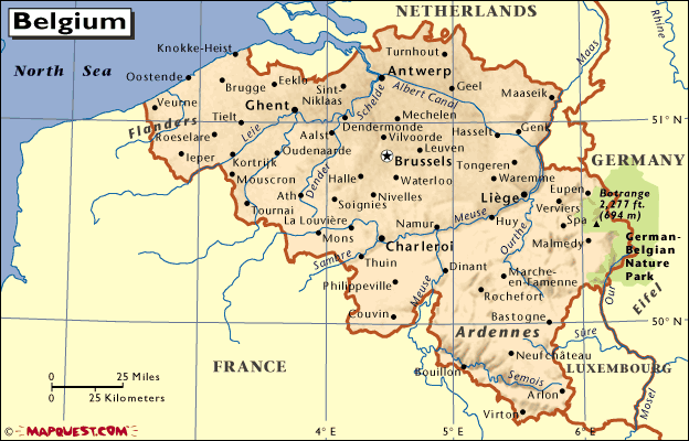 mapa - Belgické království (Koninkrijk België/Royaume de Belgique/Königreich Belgien)