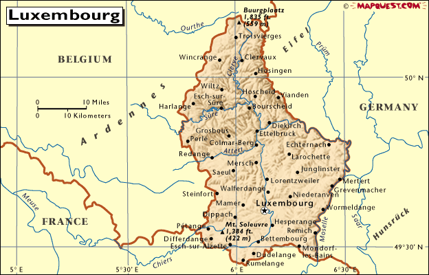 mapa - Lucemburské velkovévodství