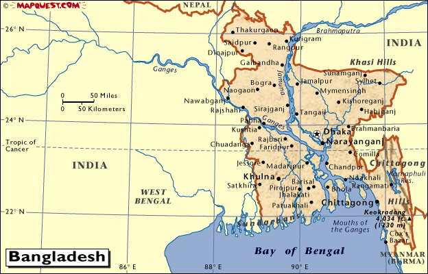 mapa - Bangladéšská lidová republika (Gana Prajatantra Bangladesh)