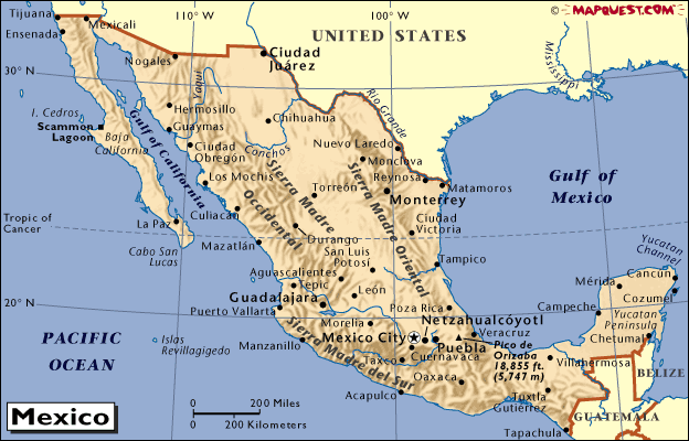 mapa - Spojené státy mexické - Estados Unidos Mexicanos