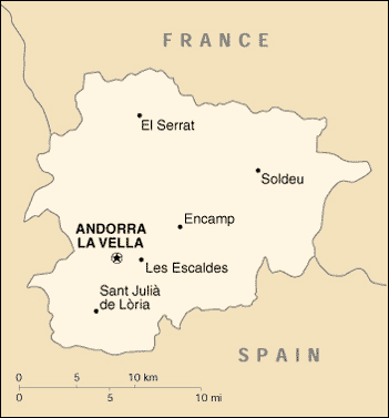 mapa - Andorrské knížectví (Principat d'Andorra)