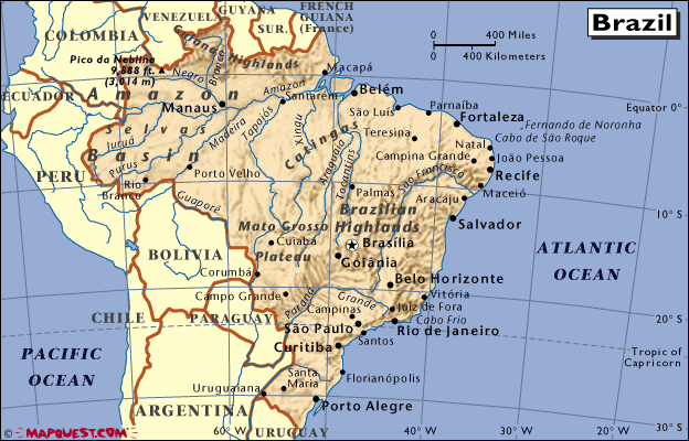 mapa - Brazilská federativní republika (República Federativa do Brasil) 