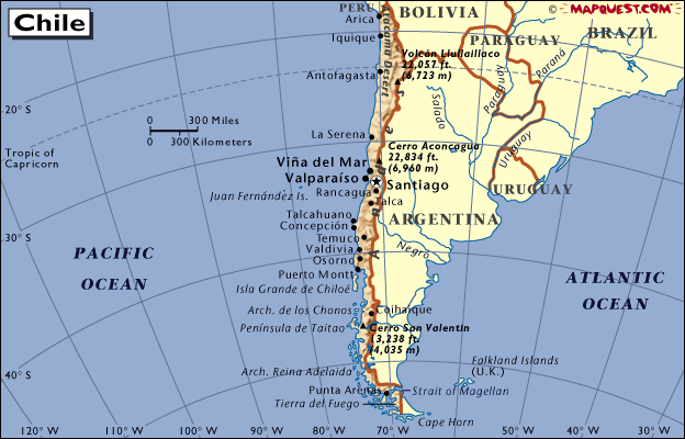 mapa - Chilská republika, (República de Chile), zkráceně Chile