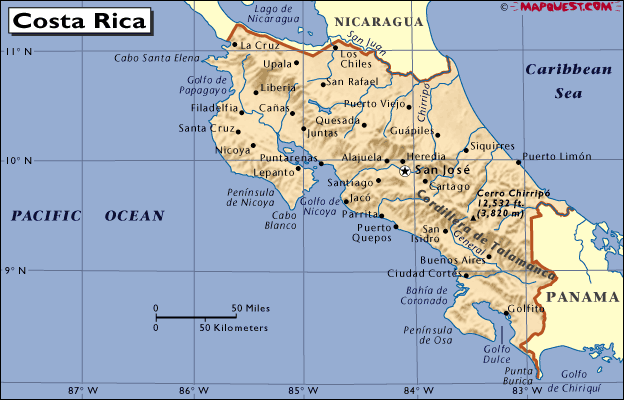 mapa - Kostarická republika  (República de Costa Rica)