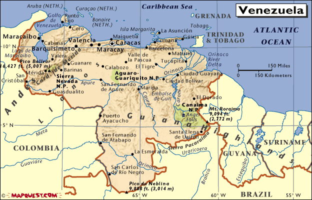 mapa - Bolívarovská republika Venezuela