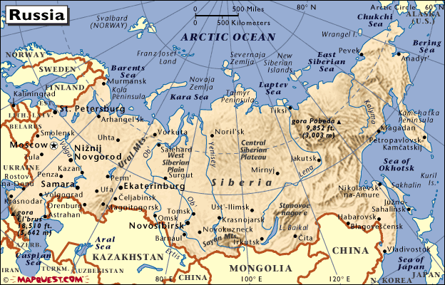 mapa - Ruská federace (Rossijskaja Federacija)